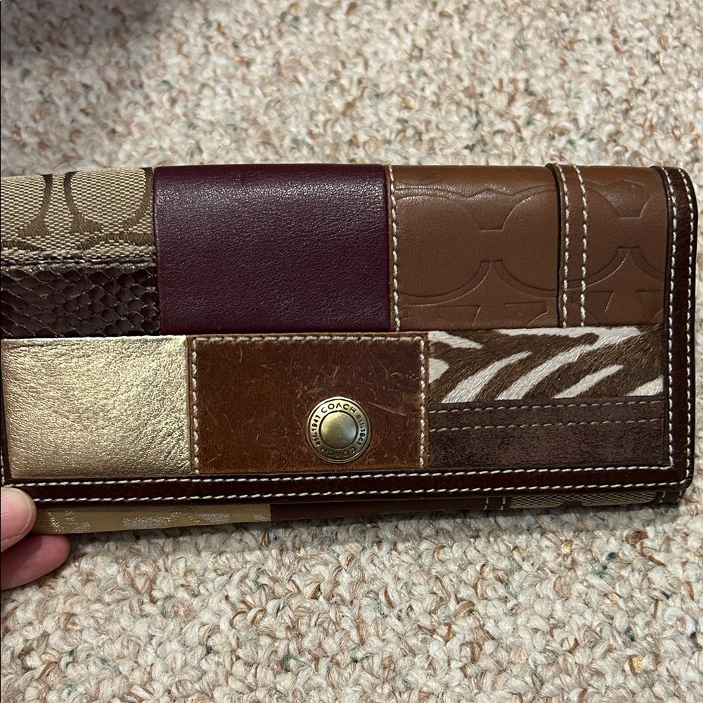 Coach Patchwork Leather Wallet in Brown and Gold